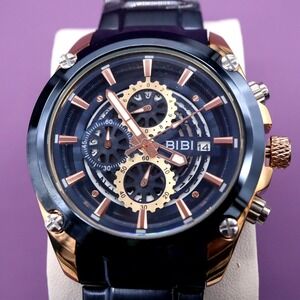 BIBI Quartz Skeleton Watch Deep Blue & Rose Gold w/ Box